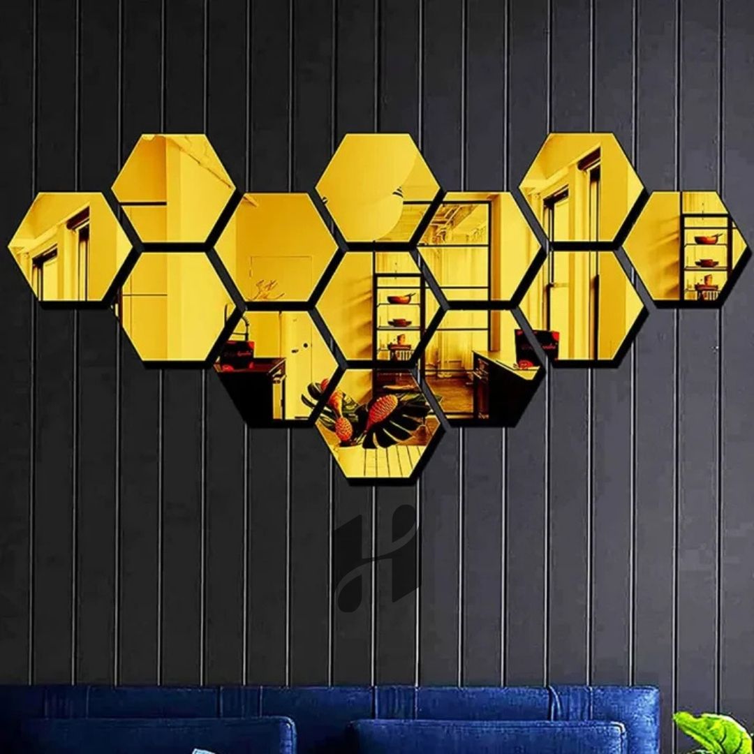 Acrylic Hexagon wall decor Mirror (Gold) - Wall Decorations