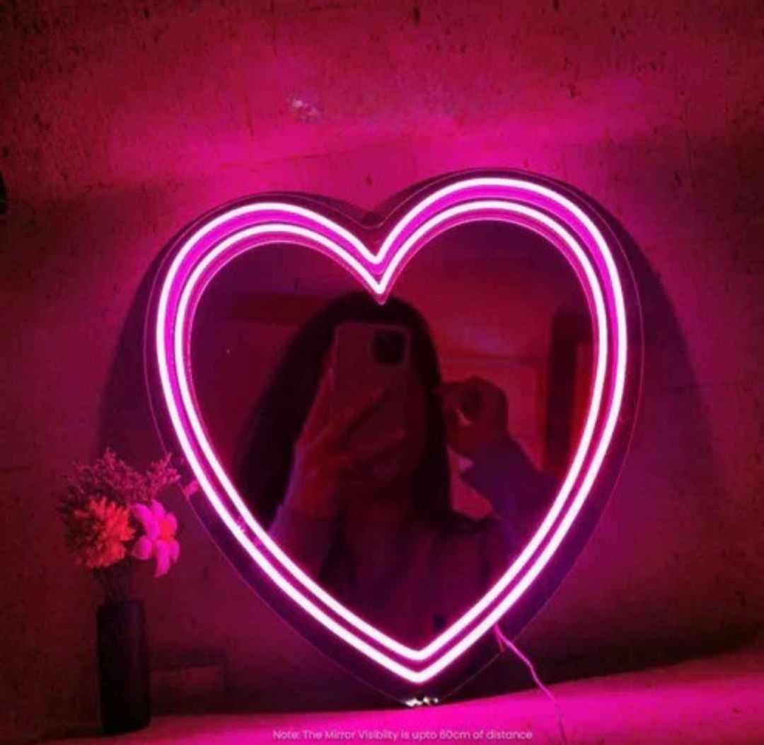 Dual Line Heart Selfie Neon Mirror (Big)