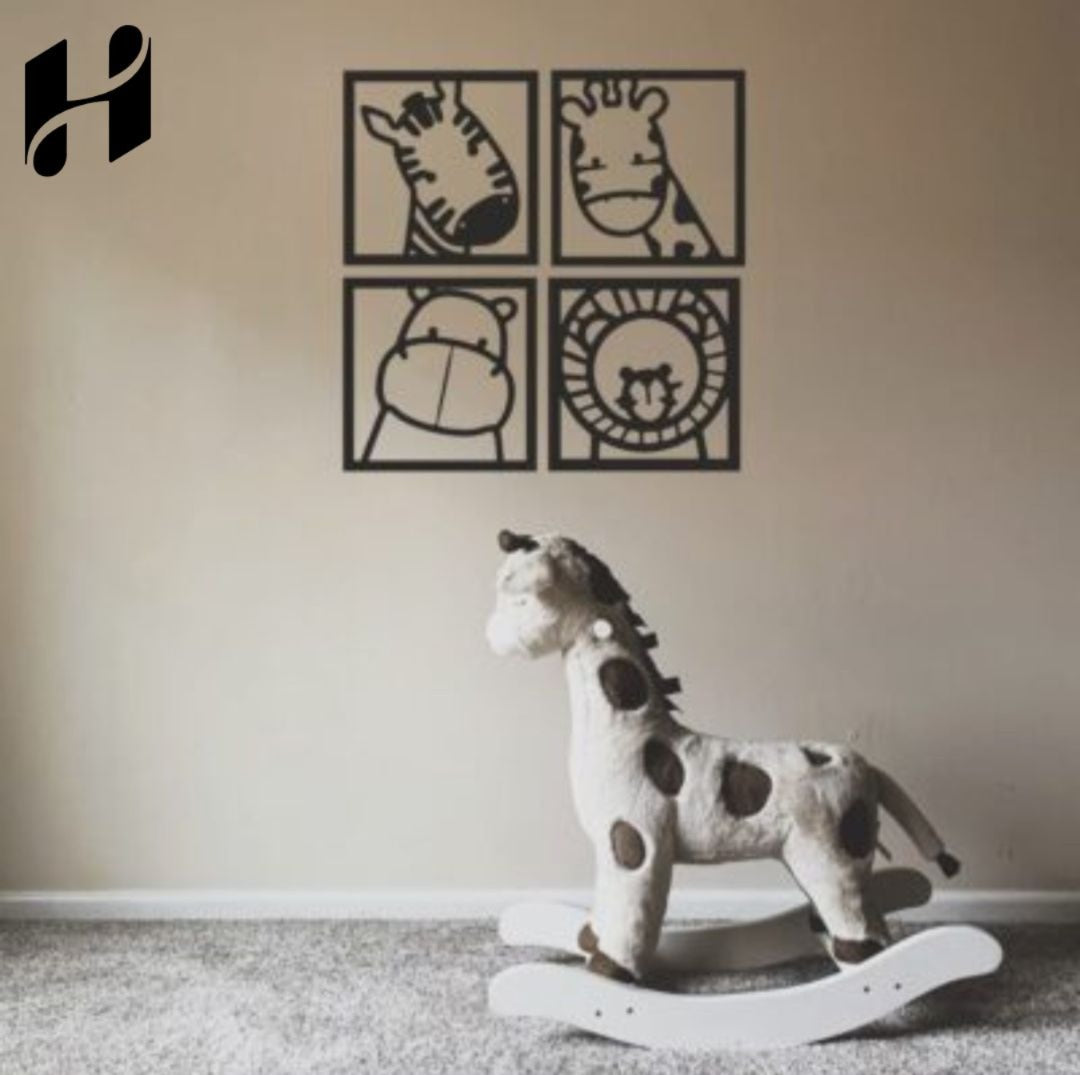 Set 4 Baby Animal for Kids Room MDF Wall Decore