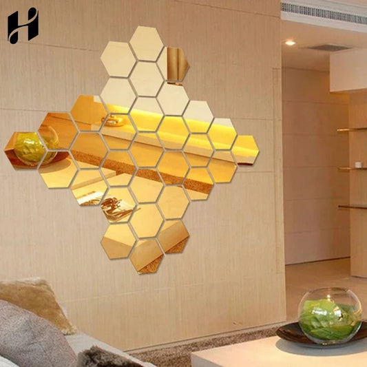 Acrylic Hexagon wall decor Mirror (Gold) - Wall Decorations
