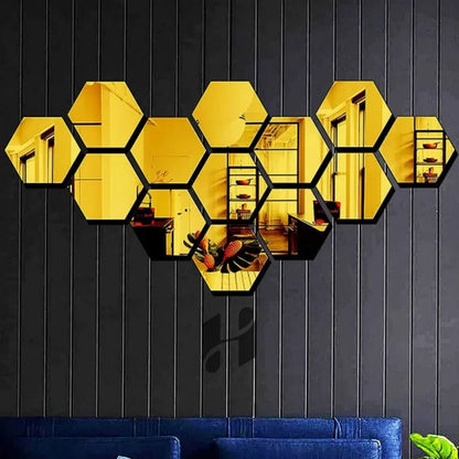 Acrylic Hexagon wall decor Mirror (Gold) - Wall Decorations