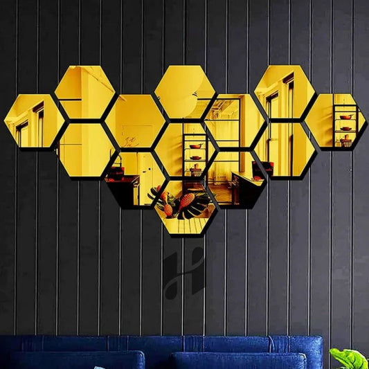 Acrylic Hexagon wall decor Mirror (Gold) - Wall Decorations