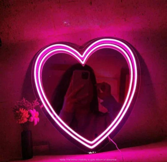 Dual Line Heart Selfie Neon Mirror (Big)