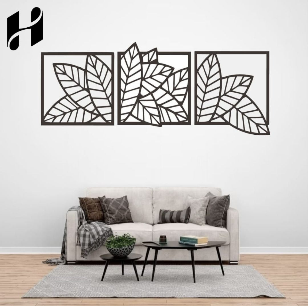 Set 3 Leaves Wall Art for Home MDF Wall Decore
