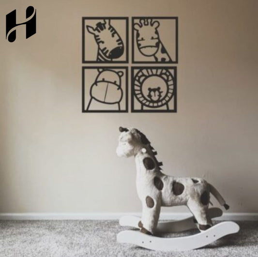 Set 4 Baby Animal for Kids Room MDF Wall Decore