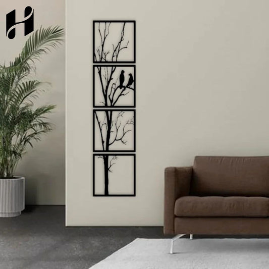 4 Frames Birds On Tree Wall Decor