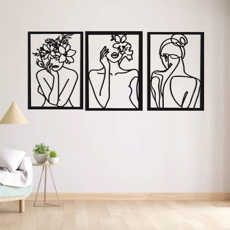 Set 3 Minimalist Abstract Woman MDF Wall Decore