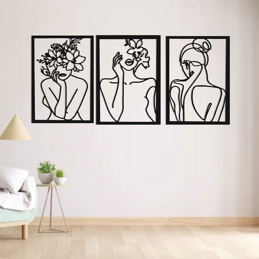 Set 3 Minimalist Abstract Woman MDF Wall Decore