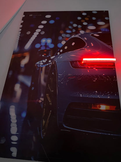 White Porsche 911 Back DRL Red Light | Car Neon Frame
