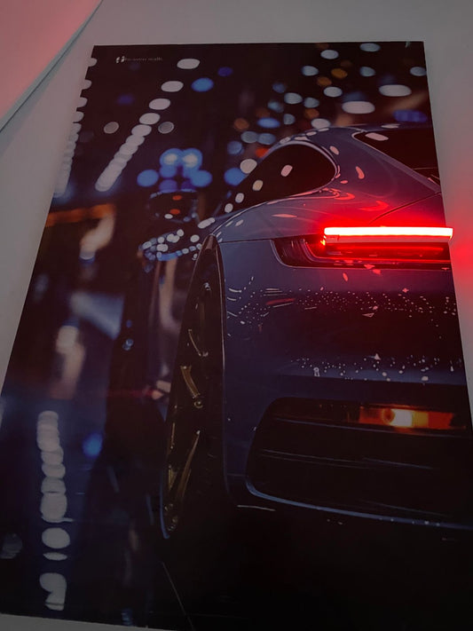 White Porsche 911 Back DRL Red Light | Car Neon Frame